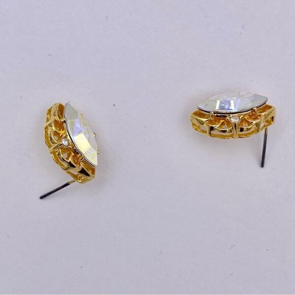 LIND 14K HGE Aurora Borealis Rhinestone Navette Post Earrings - Picture 9 of 13